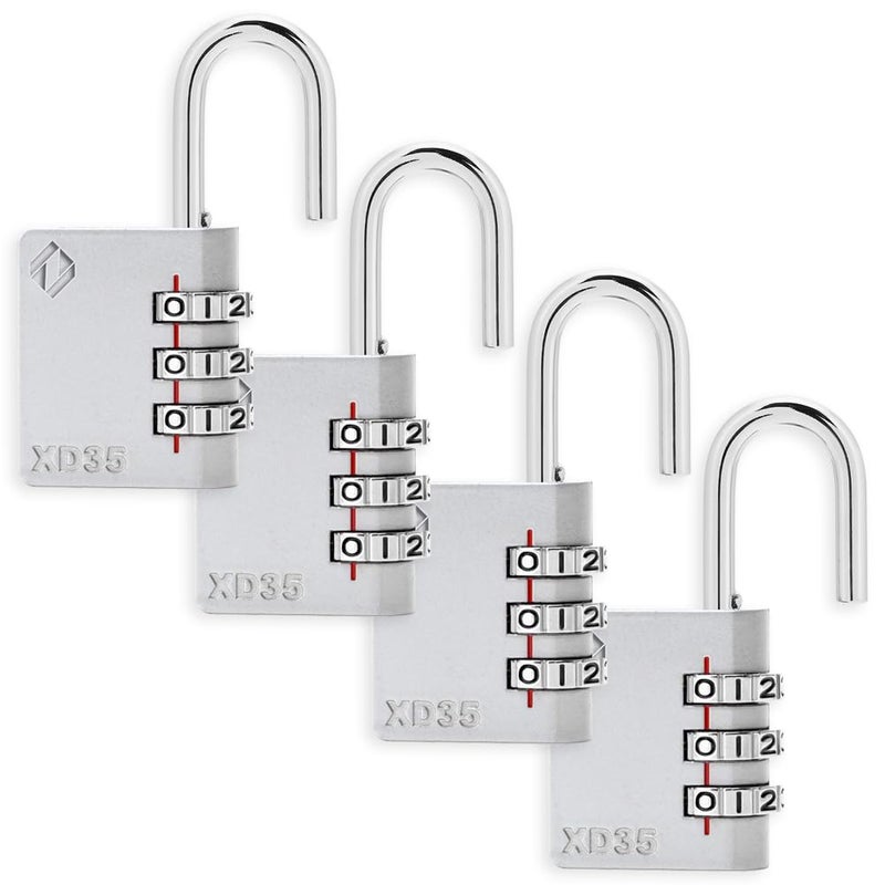 Zarker XD35 Combination Lock, 3-Digit Padlock for School Gym Sports LockerLock, Fence, Toolbox, Case, Hasp Storage (4-Pack, Gray) - Image 1
